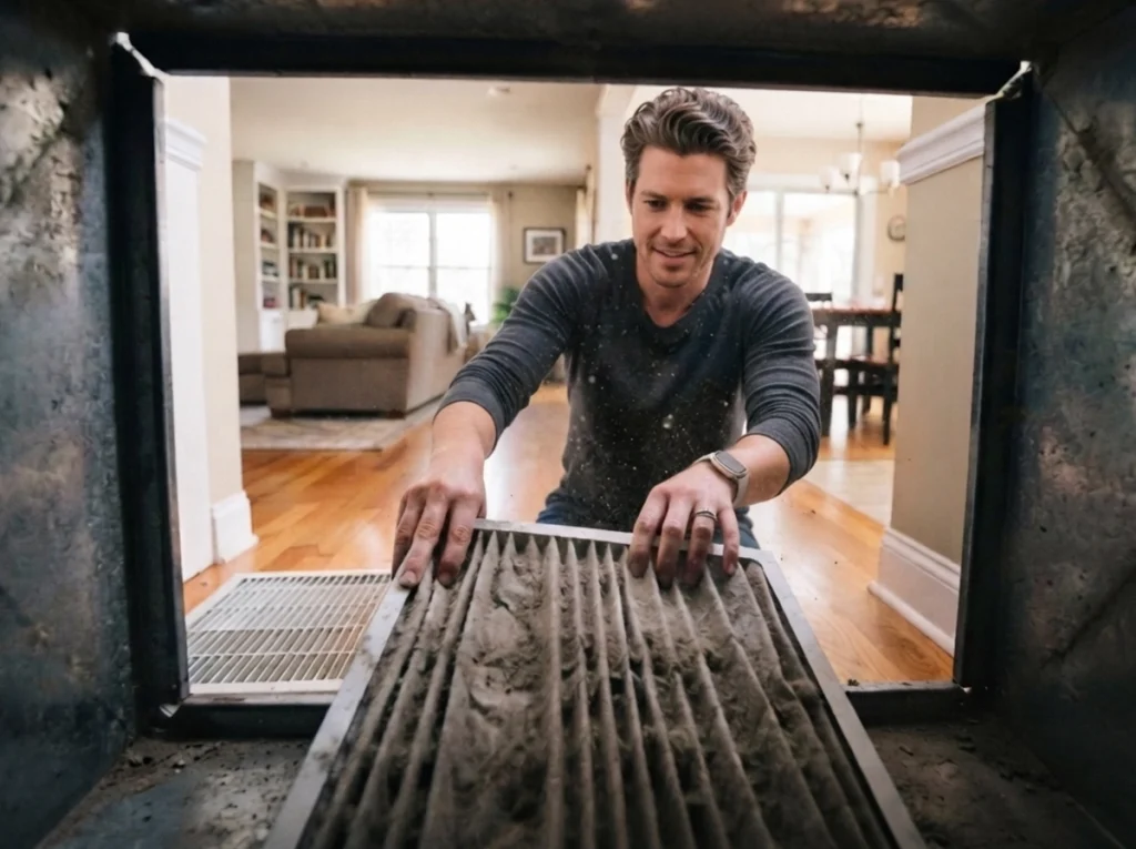 Homeowner changing an air filter