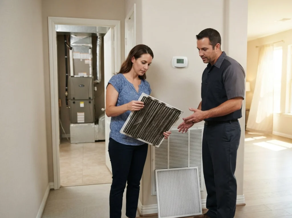 Houston homeowner checking signs of an overworked air conditioner