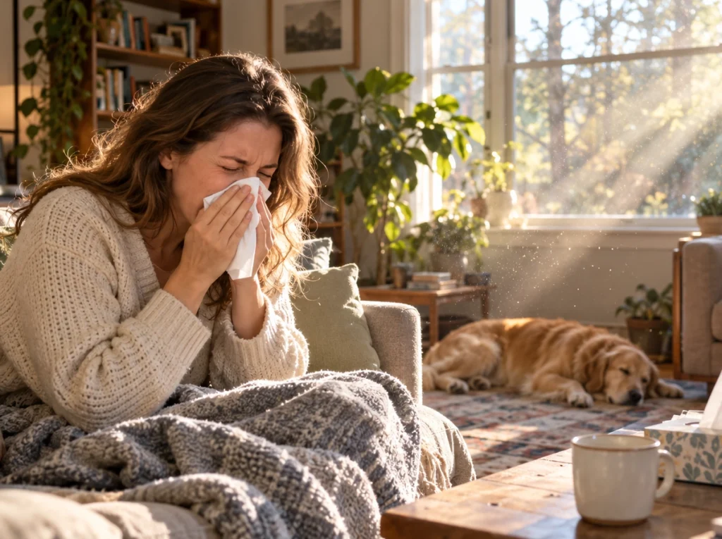 Homeowner having allergy issues due to her indoor air quality.